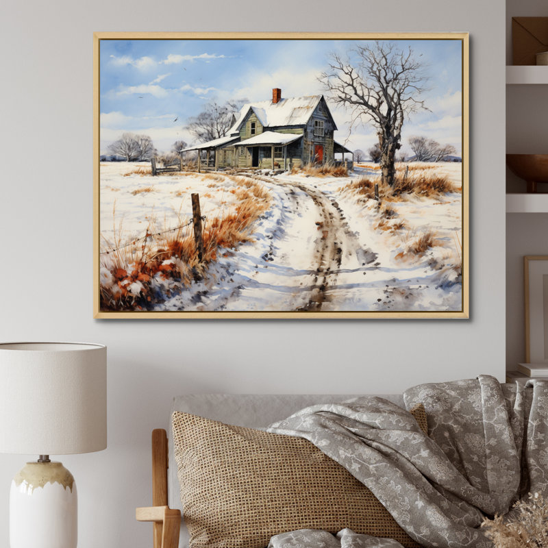 Markela Farmhouse Country Pointillism - impression, H 24 po x l 32 po x P 1 po, Cadre naturel flottant