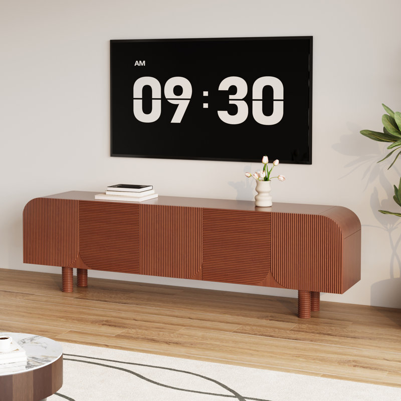 71'' TV Stand for Living Room, Wood TV Table with Four High Spiral Legs and Cabinets