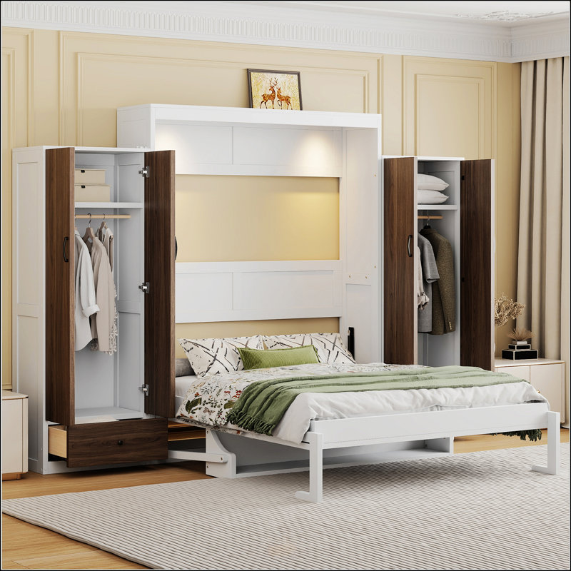 Lit escamotable double pleine grandeur avec placard, Double