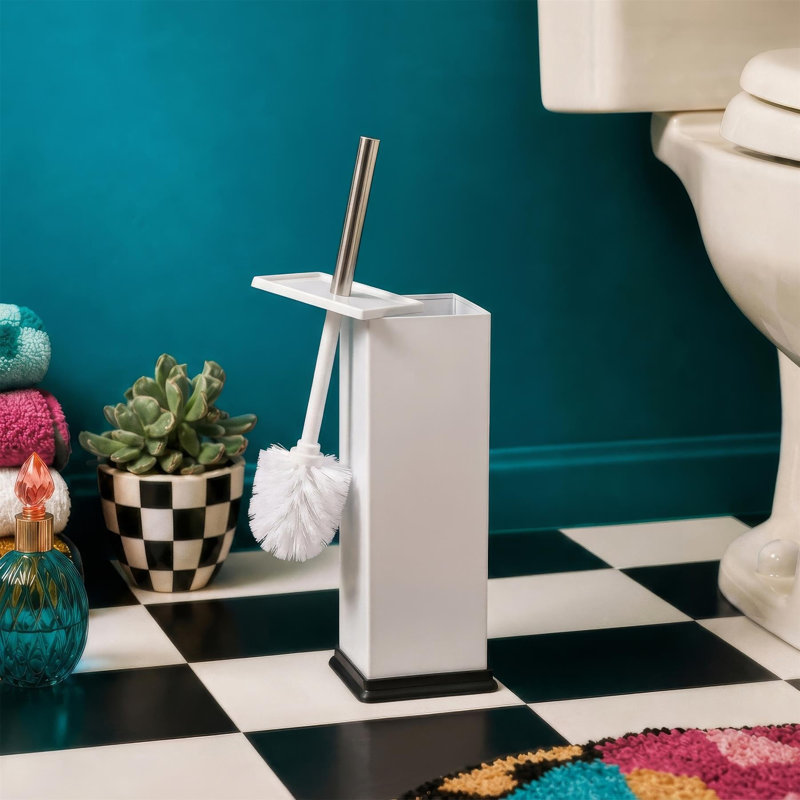 Harbour Housewares - 2x Square Toilet Brushes with Holder, White