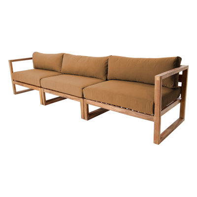 Jakaleb 123'' Wide Teak Patio Sofa with Sunbrella® Cushions