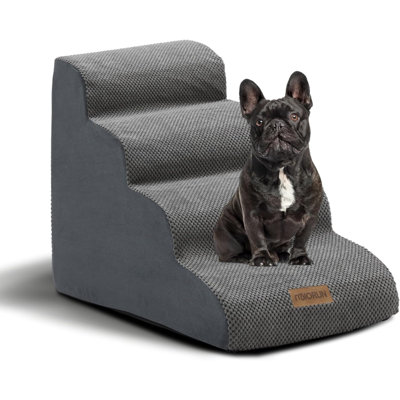 Rampe d'escalier pour chien pour petits chiens, rampe pour chien en mousse haute densité à 3 marches pour lit avec housse lavable, marchepied pour chien en canapé et canapé, escalier antidérapant pour chat pour vieux chats