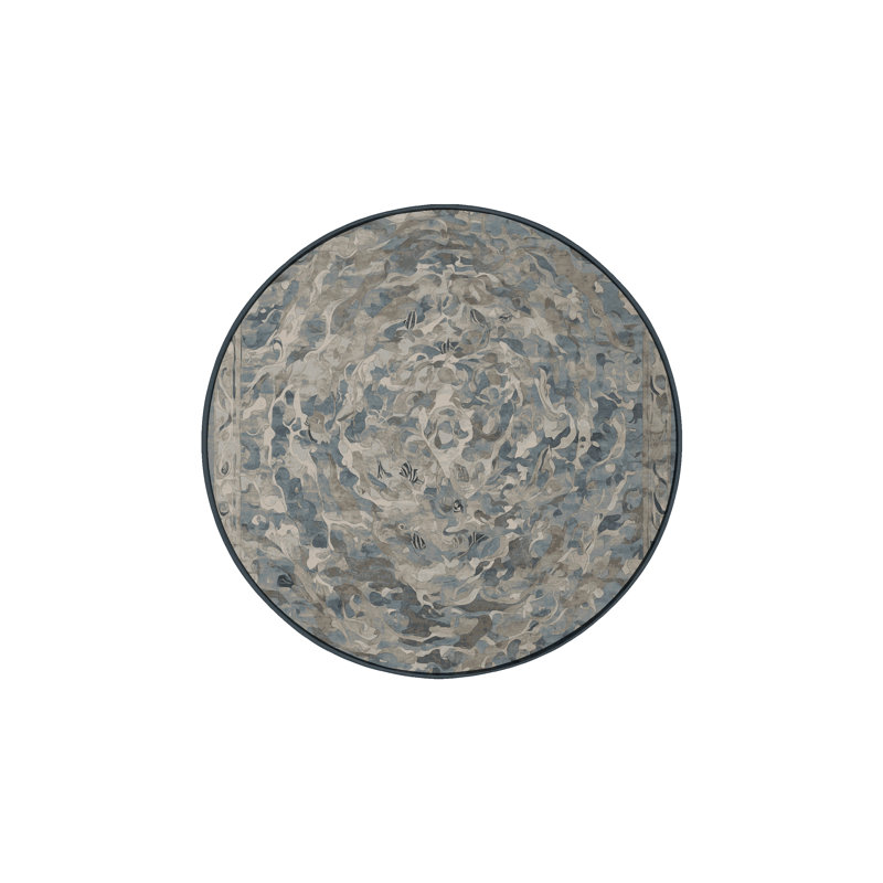 Machine Washable Gray Area Rug, Round 3'