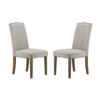 Set of 2 Elongated Gray Dining Chairs with Nail Head Trim, Traditional Armless Accent Chairs, High Back Dining Chairs, 39” x 24”