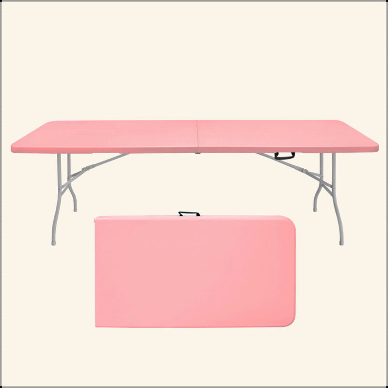Table pliante rose 8 pi, table en plastique portable pour le camping, les pique-niques, les fêtes, table pliable