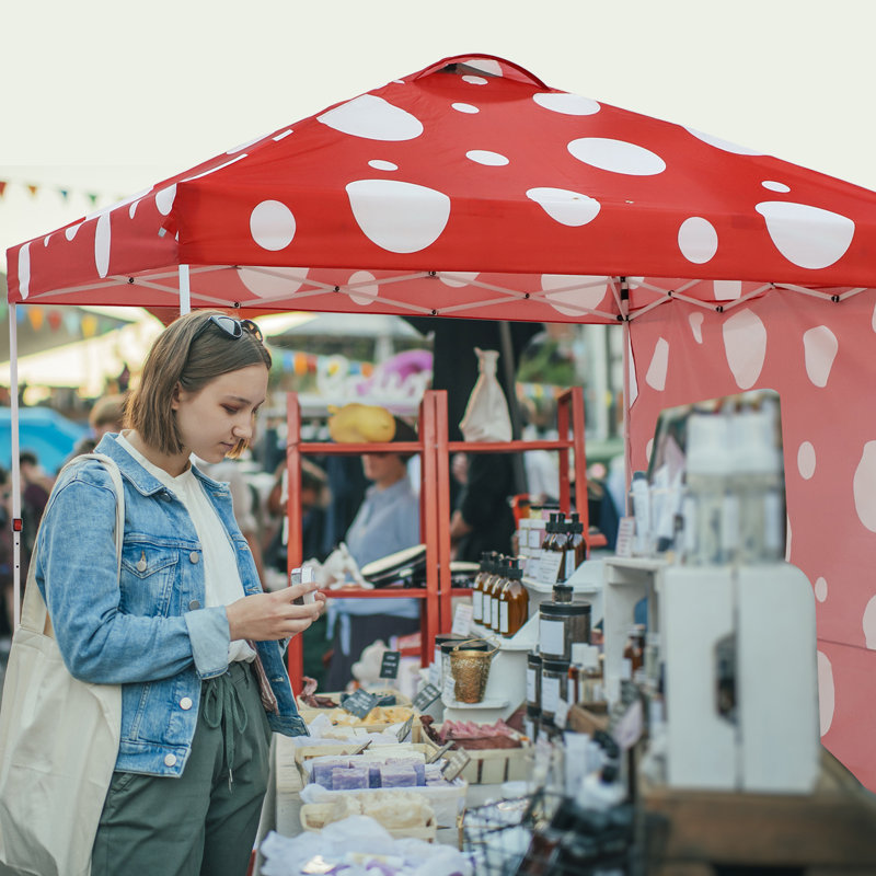 10 ft. Red Mushroom Steel Pop-Up Canopy with White Frame