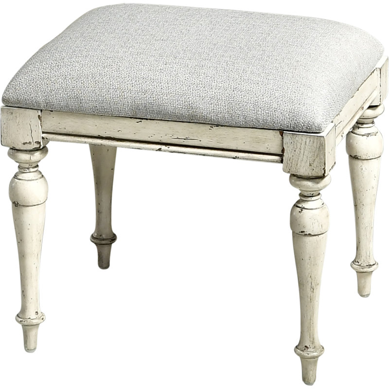 Tabouret de coiffeuse en bois manufacturé et en polyester rembourré Lipford Watson , Ivoire rustique, Gris clair