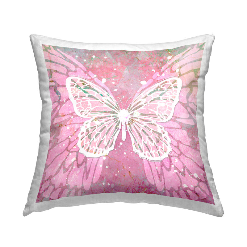 Coussin décoratif imprimé ailes de papillon rose par Martina Pavlova