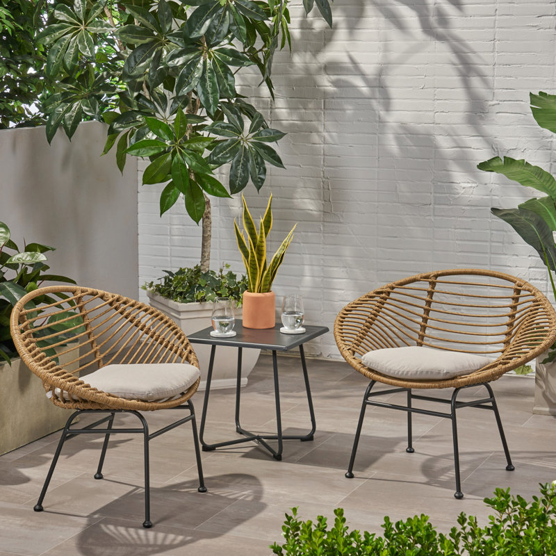 Ensemble de 2 chaises d'extérieur tissées avec coussins Engle, Beige Cushion/Brown Frame
