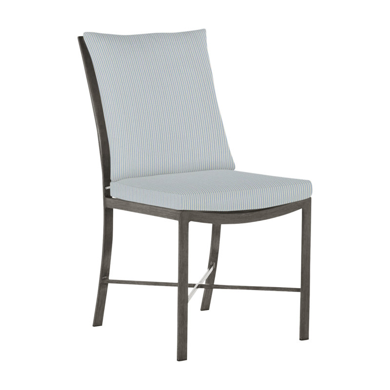 Monaco Patio Dining Side Chair with Cushions, Dove Sunbrella® Linen, No Welt, Slate Gray