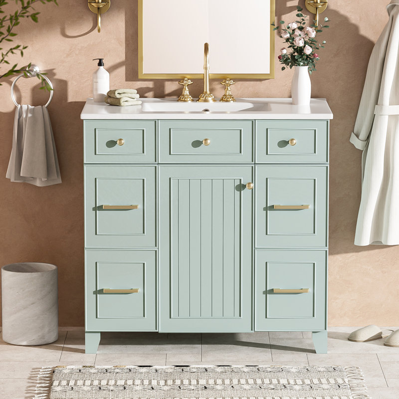 Meuble-lavabo vert 36 po avec lavabo en céramique