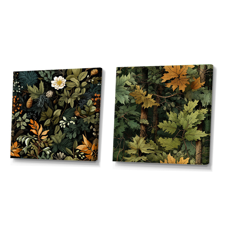 Helzer - Ensemble de 2 collages carrés floraux, H 16 po x l 33 po, Toile tendue