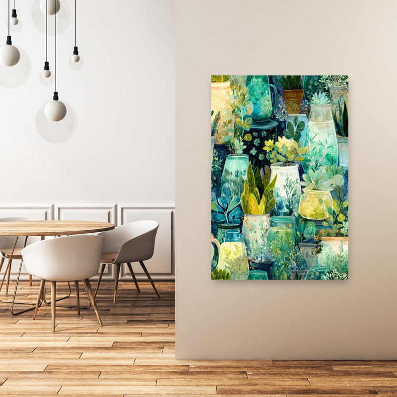 «Lush Pots Plants Serene Tranquil Vibrant Succulent Landscape Nature», art mural, 48" H x 32" W