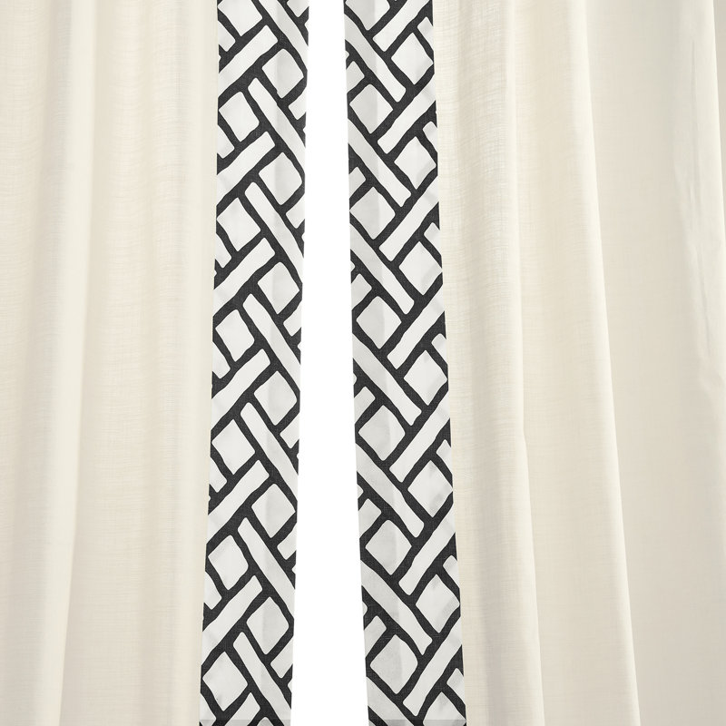 Semi Sheer Curtains for Bedroom - Solid Cotton Bordered Window Curtains Single Panel Drape, 50" W x 96" L