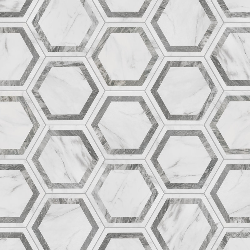 BioTech 11" x 13" Porcelain Marble Look Wall & Floor Tile, Gray/White
