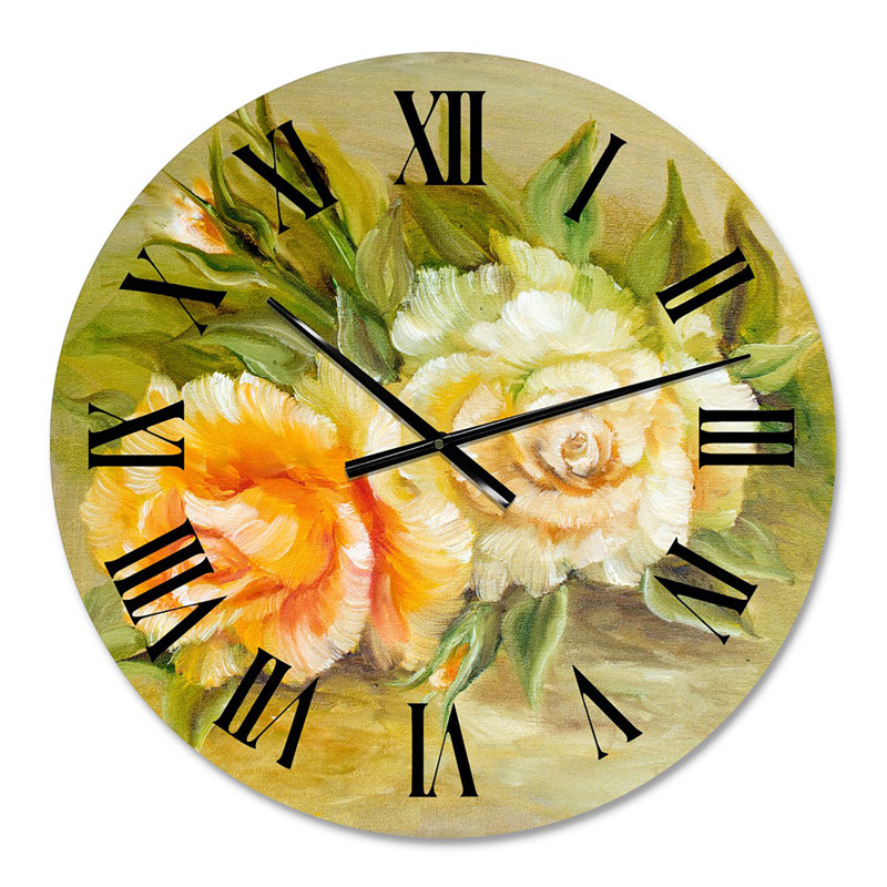 Vignes roses blanches et jaunes - horloge murale traditionnelle, Surdimensionné