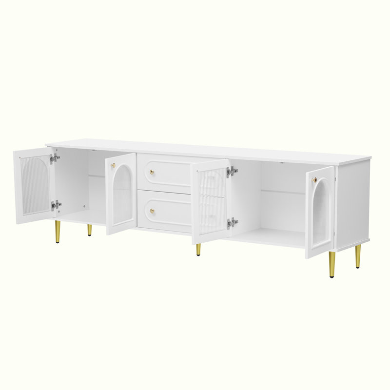 78.7" Modern TV Stand With 2 Drawers & 2 Fluted Glass Cabinets For Living Room Media Console, White