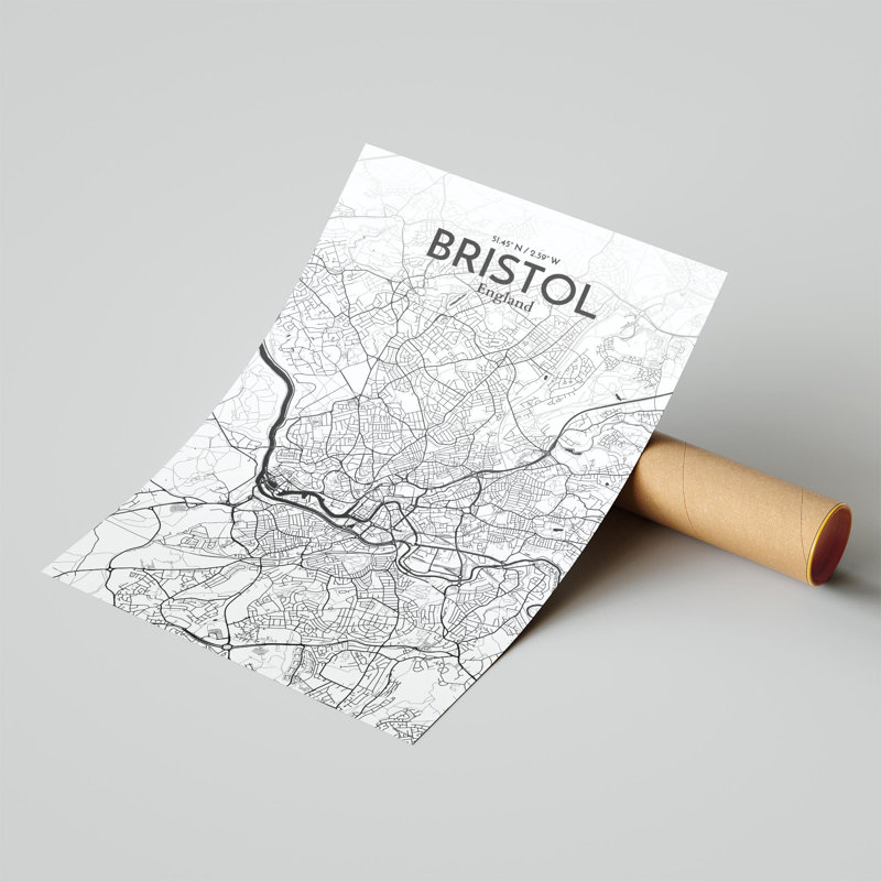 Bristol, carte de la ville, impression, H 17 po x l 11 po x P 0,05 po, Encre