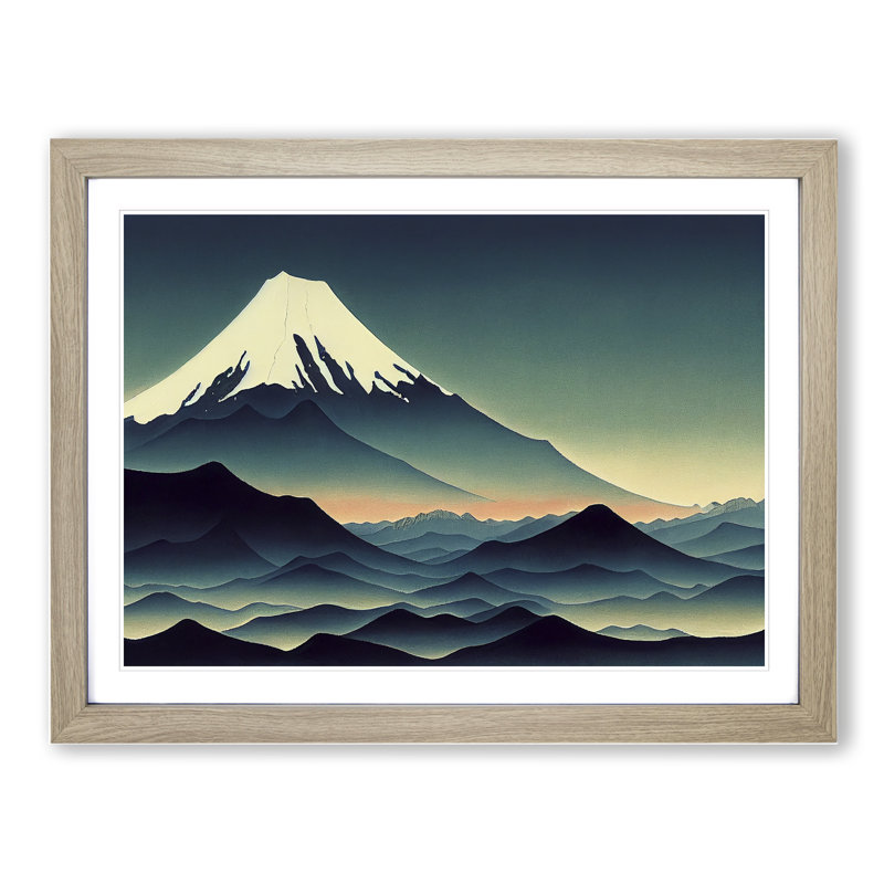 XH1022-6801X Passionate Japanese Mountains - Single Picture Frame Print, 34cm H x 46cm W x 2cm D, Oak