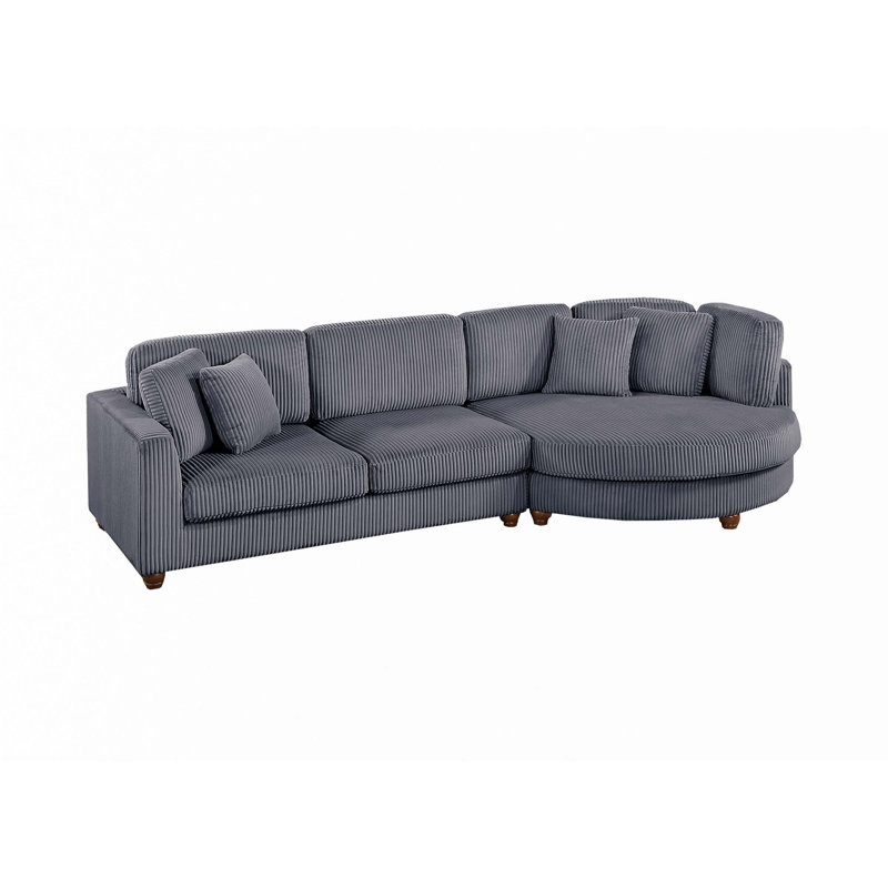 2pc Sectional Set with Pillows, Dark Gray Corduroy