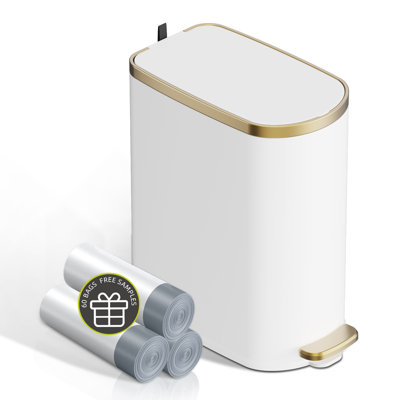 2.6 Gallon Slim Bathroom Trash Can With Slow-closed Lid, Step Pedal, 9L Stainless Steel Garbage Can With Removable Inner Bucket, Built-in Odor Filter, Small Wastebasket For Bathroom, Toilet, Home Office, Bedroom (White)