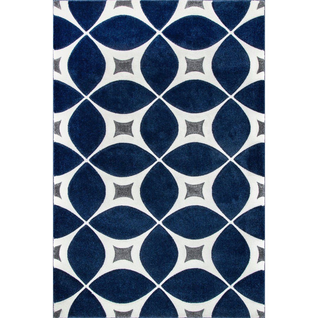 Klar Tufted Contemporary Trellis Navy/Gray/White Area Rug Langley Street® Rug 