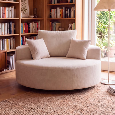 55" Oversized Round Swivel Chair, 360° Rotating Chenille Cotton Blend Chair, High-Density Foam Cushion