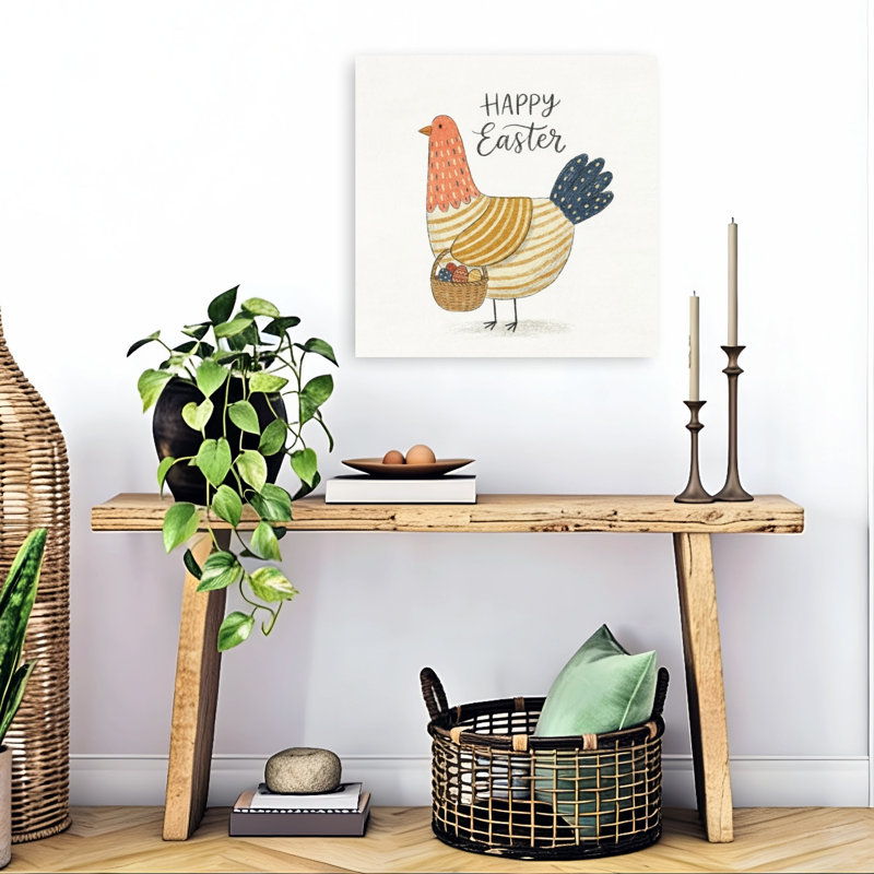 Joyeuses Pâques, impression d'art mural abstrait, fantaisiste, oiseau, printemps, 24" H x 24" W