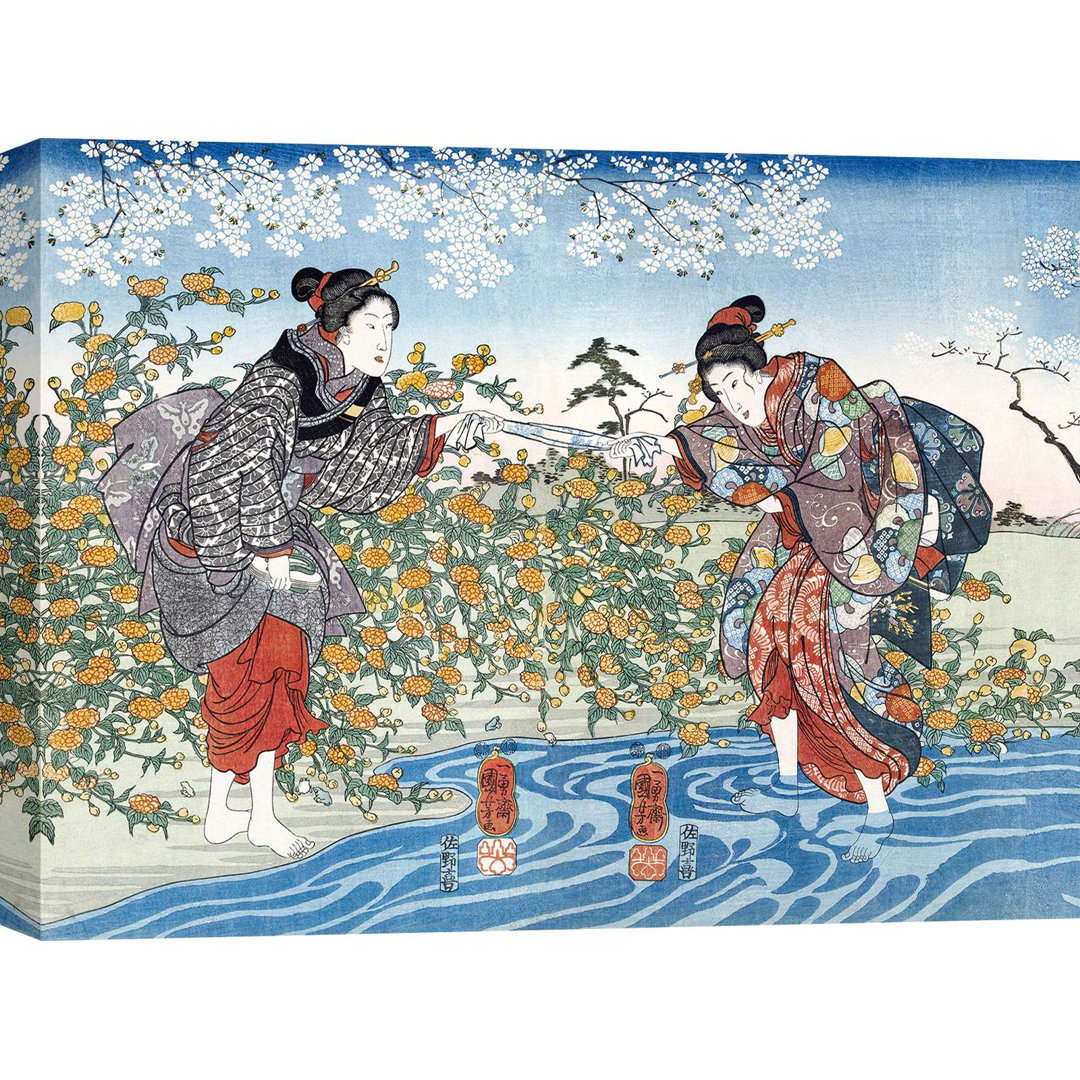 Japanische Mädchen am Fluss Ide Tama, 1847 von Utagawa Kuniyoshi - Druck