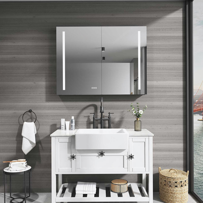 LED Large Rectangular Aluminum Alloy Surface Mount Medicine Cabinet With Mirror