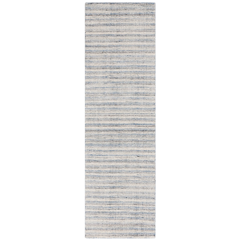 Brileigh Hand Loomed Wool/Viscose/Cotton Striped Rug in Ivory/Blue, Runner 2'3" x 8'