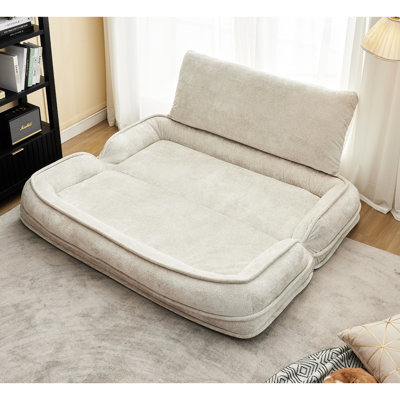Fauteuil-lit double convertible pour lit double pour chien avec 5 positions réglables pour les activités familiales et la lecture Chenille Beige