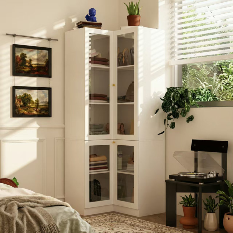 Armoire-penderie de coin en L à 5 tablettes Saire