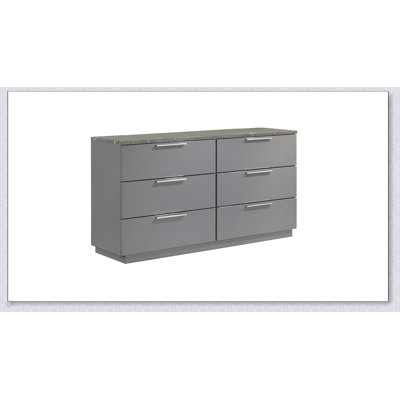 Commode Elara - Finition bicolore très brillante en marbre et laque avec tiroirs spacieux et pieds en métal - Gris