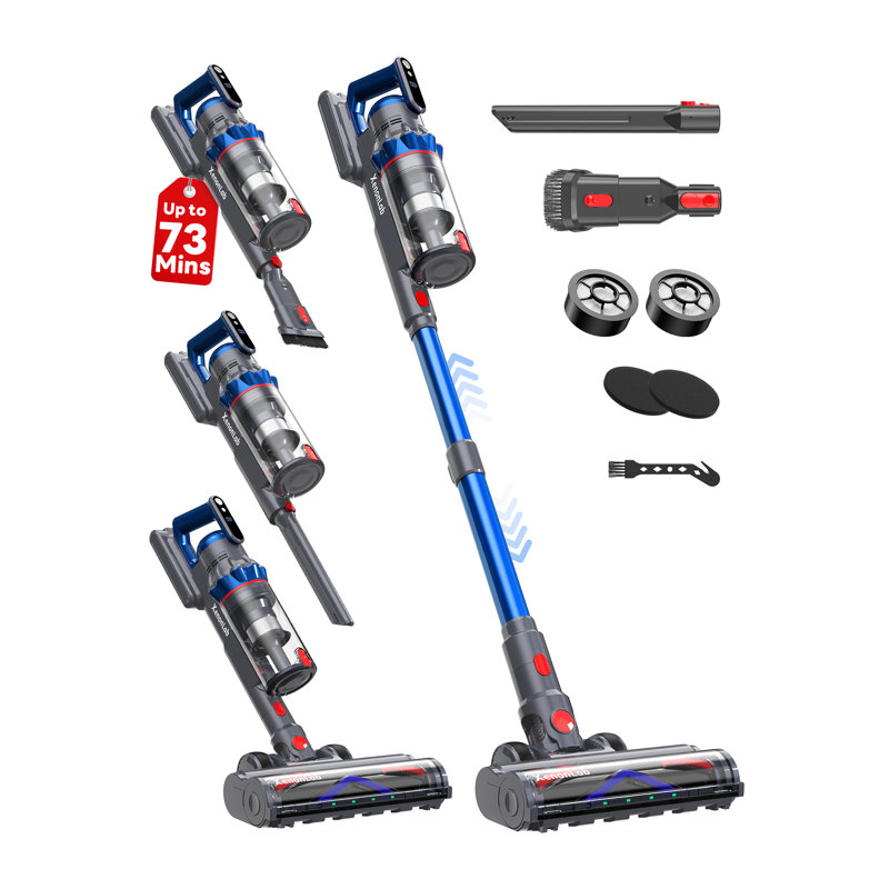 55KPA Cordless Stick Vacuum Cleaner, 6-in-1 Lightweight Vacuum with Powerful Suction for Carpets, Pet Hair & Hardwood Floors, Up to 75 Mins Runtime, Rechargeable for Home Use（blue）