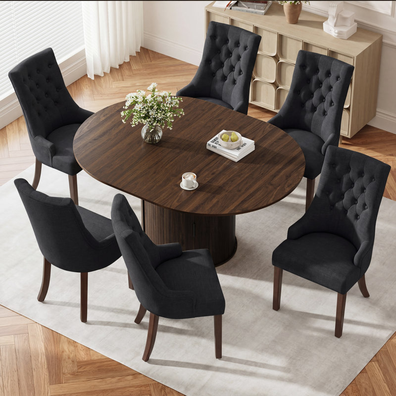 6-Person Dining Table Set, 7 Pieces: Table, 6 Chairs, Black