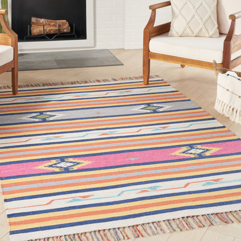 Tapis gris / rose tissé à la main Clarkton Southwestern, Rectangle 6 pi 6 po x 9 pi 6 po