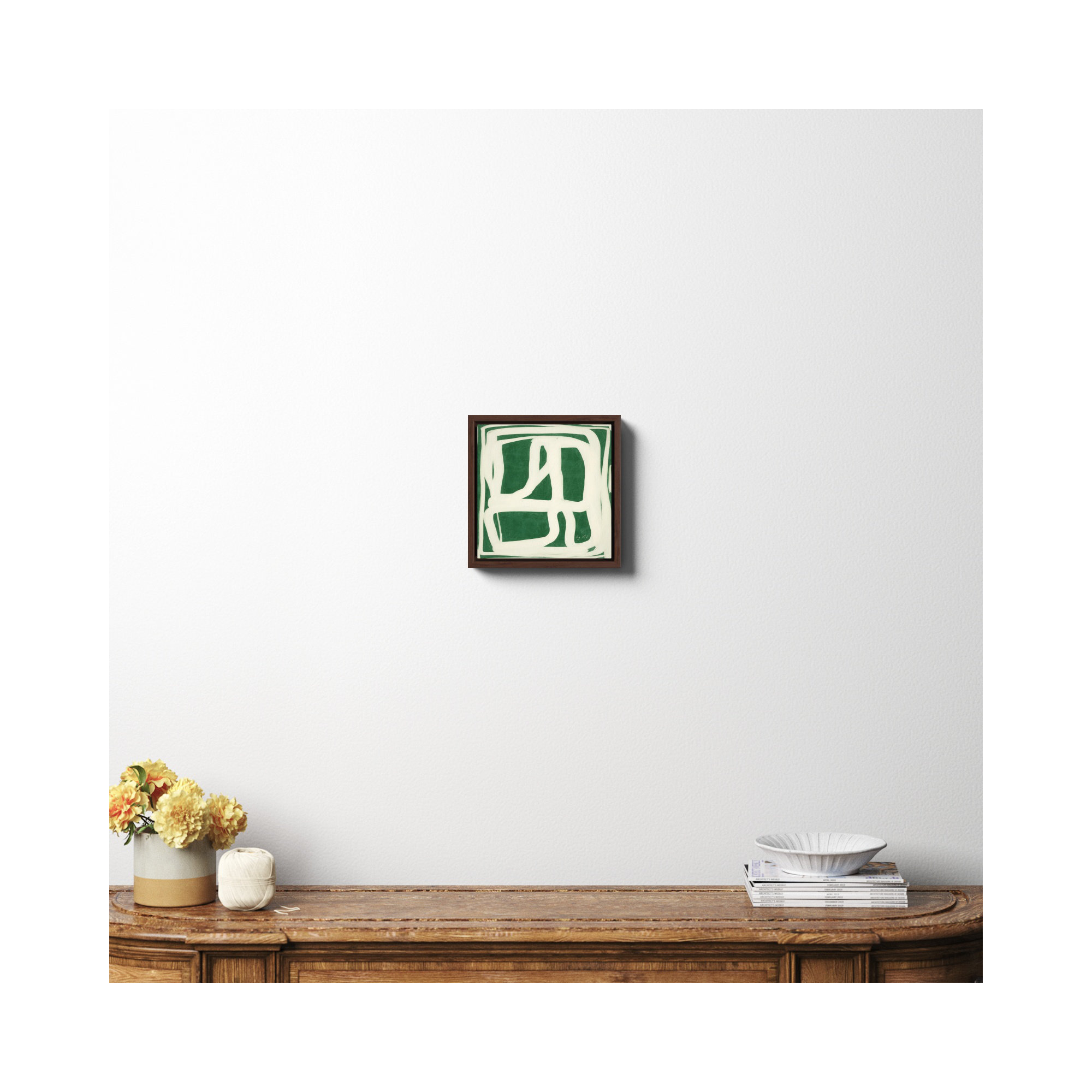 Green White Movement by Ivy&I, Espresso Framed Canvas, No, 12" H x 12" W x 2" D