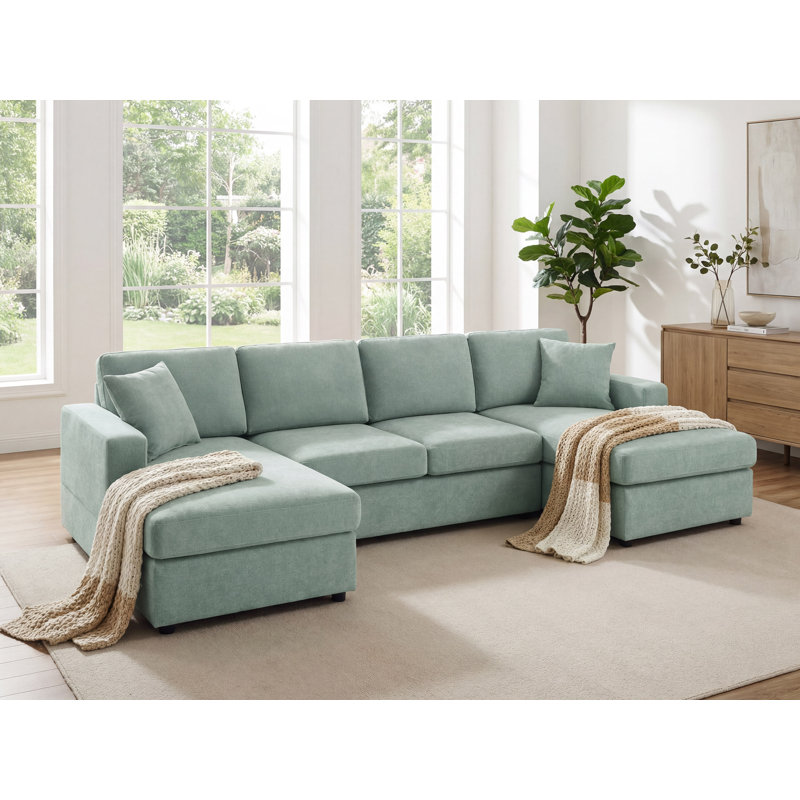 3 - Piece Upholstered Sectional, Mint Chenille