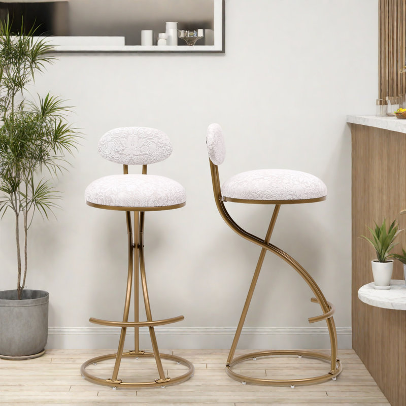 Hilaree Upholstered Counter Stool with Metal Frame, Green, Gold