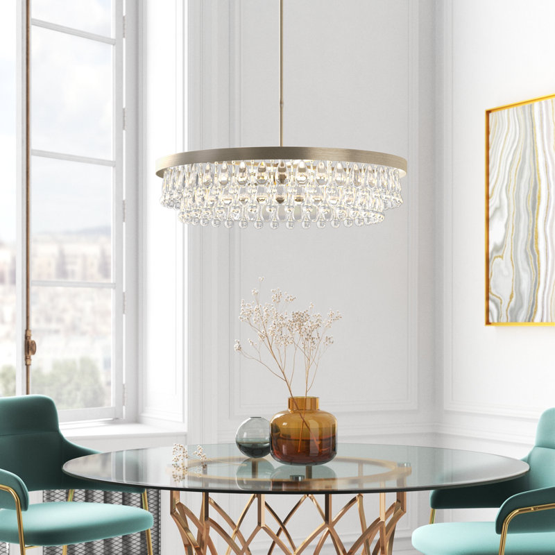 Lustre tambour cylindrique en argent brossé à 6 lumières de 24 po avec accents en cristal Kloie