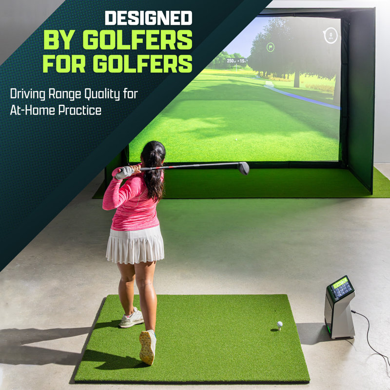 Tapis de golf GoSports - tapis d'entraînement en gazon artificiel PRO 5 x 5 pi - 15 mm pour la pratique de la balançoire intérieure / extérieure, comprend 3 tés en caoutchouc