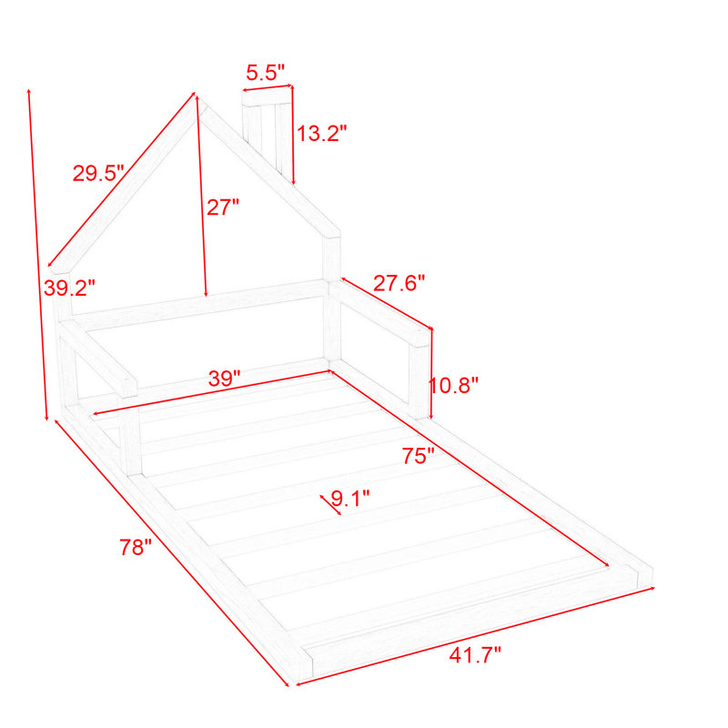 Twin Size Wood Platform Bed with Headboard, White