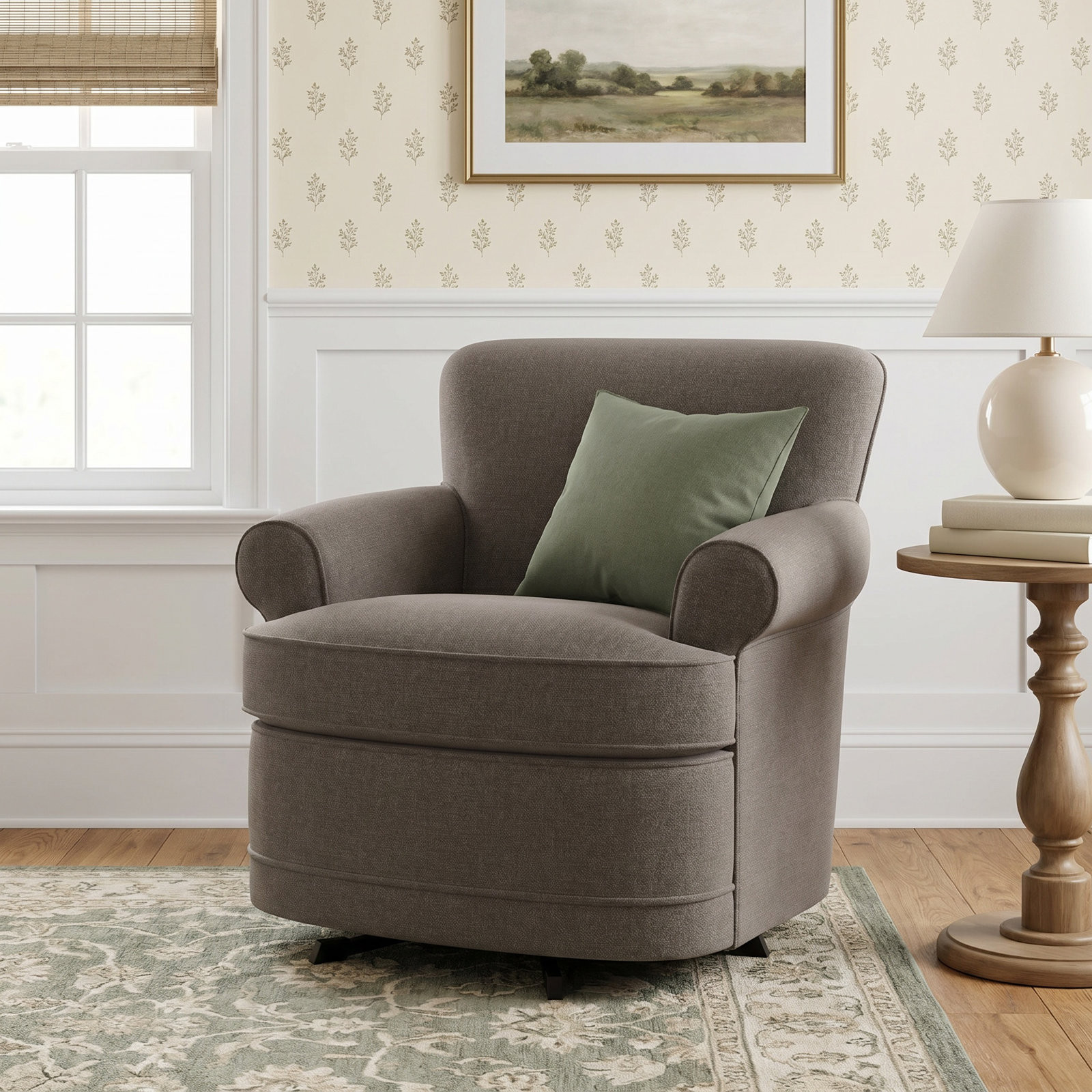 Maxton Upholstered Swivel Armchair, Taupe Plaid; 0126-73
