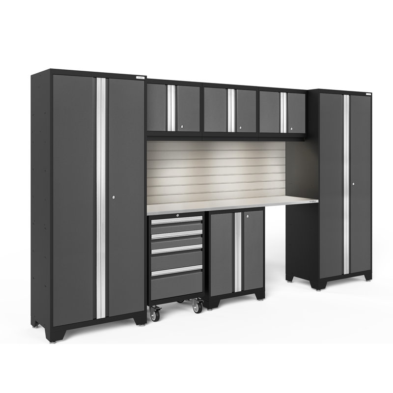 Ensemble d'armoires de rangement 9 pièces Bold Series, Gris, Lumière LED, Acier inoxydable