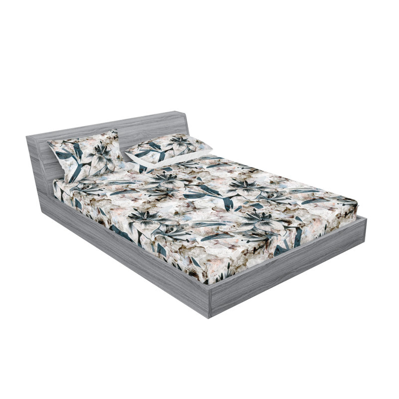 Drap-housse et taies décoratives 3 pièces Ambesonne, Brun clair foncé, bleu, ardoise / floral
