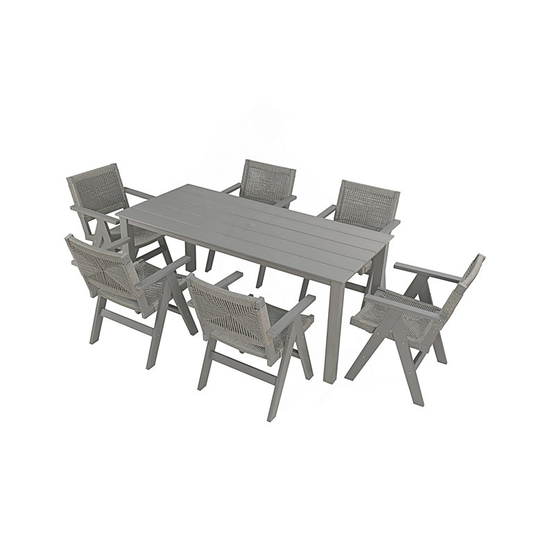 Table de salle à manger d'extérieur avec trou pour parasol, matériau HANPS durable, design minimaliste pour une utilisation intérieure et extérieure.