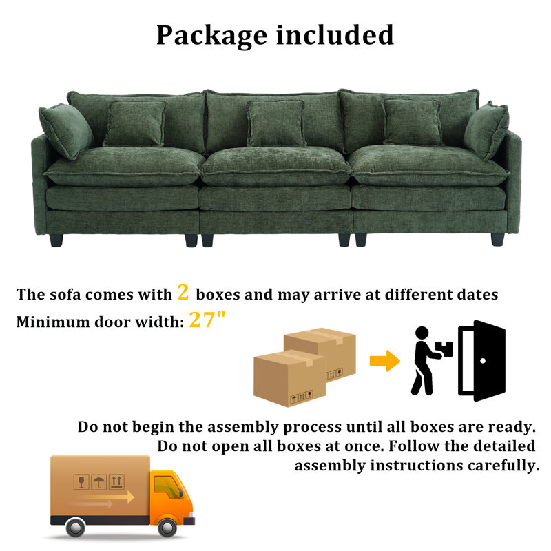 Modern Comfy 3-Seater Modular Sofa Couch - Chenille Modern Upholstered 4 Seater Corduroy Fabric Sofa With Arm And Throw Pillows