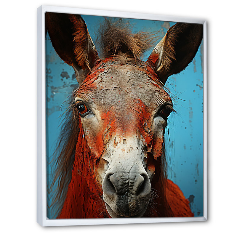 Âne Burros Blues - âne, art mural, Cadre flottant blanc, H 32 po x l 24 po