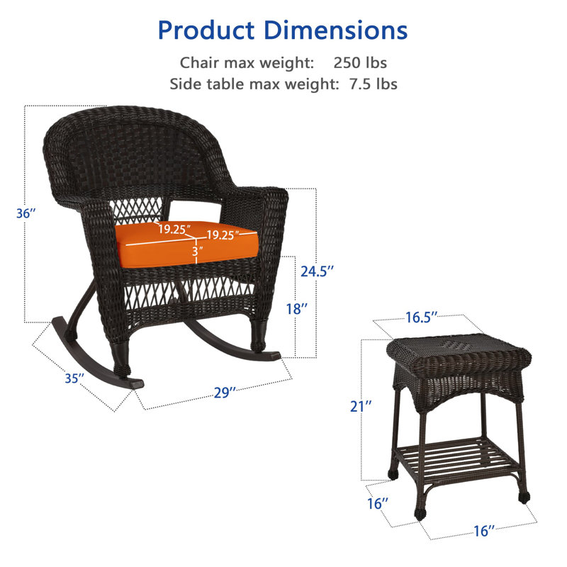 Starner 2 - Person Patio Conversation Set with Cushions, Espresso, Orange